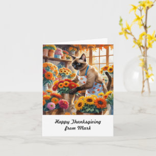 Autumn Cat with Flowers Fall Season Thanksgiving  Card