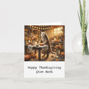 Autumn Cat with Flowers Fall Season Thanksgiving Card