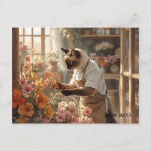Autumn Cat with Flowers – Fall Thanksgiving Holiday Postcard