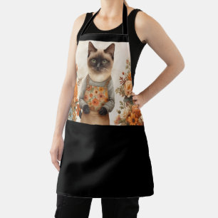 Autumn Cat with flowers for Thanksgiving  Apron