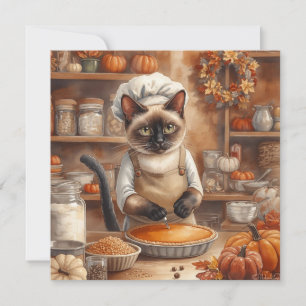 Autumn Cat with Pumpkin Pie Fall Season Greeting Holiday Card