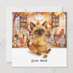Autumn Cat with toys – Fall Season Greeting Holiday Card