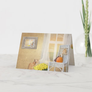 autumn cat with window-thinking of you card