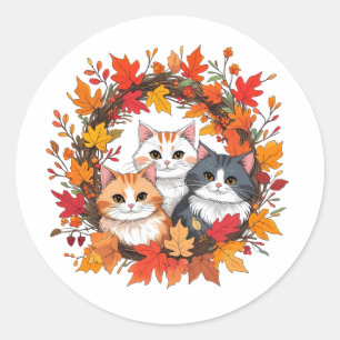 autumn cat wreath classic round sticker