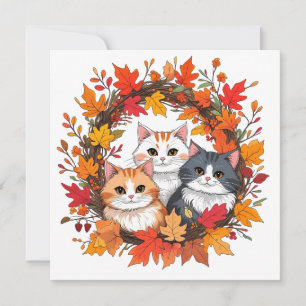 autumn cat wreath invitation