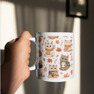 Autumn Cats Pattern Mug Fall Aesthetic
