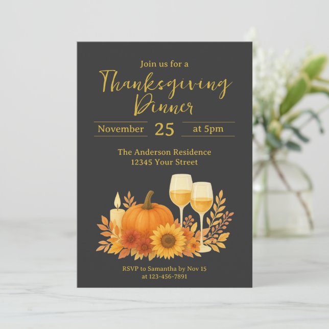 Autumn Celebration - Elegant Gold Thanksgiving  Invitation (Standing Front)