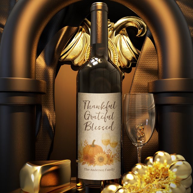 Autumn Celebration - Elegant Gold Thanksgiving  Wine Label (Creator Uploaded)