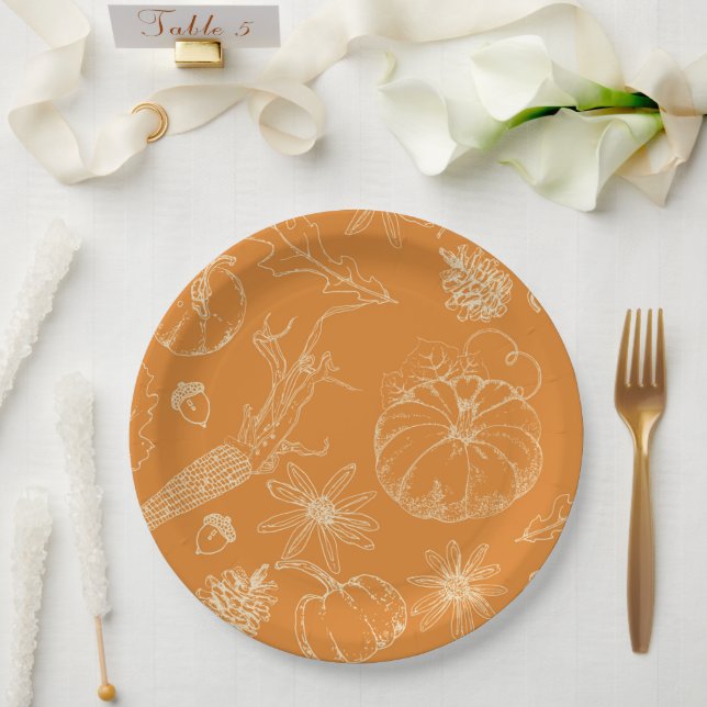 Autumn Celebration Sketch in Orange Paper Plate (Wedding)