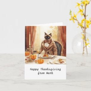 Autumn chic Siamese Cat  hostess cat at dinner  Card