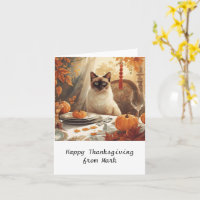 Autumn chic Siamese Cat  hostess cat at dinner 