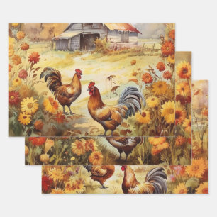 Autumn Chicken Field Wrapping Paper Sheet
