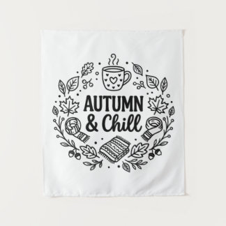 Autumn & Chill | Cosy Fall Hand-Lettered Line Art Tapestry