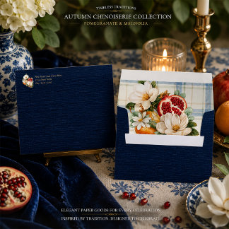 Autumn Chinoiserie, Pomegranate & Magnolia Envelope