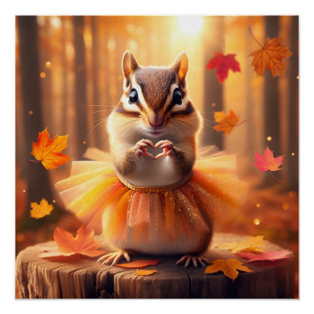 Autumn Chipmunk With Tutu and Heart Poster (Front)