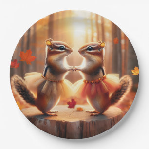 Autumn Chipmunks Dancing Paper Plate