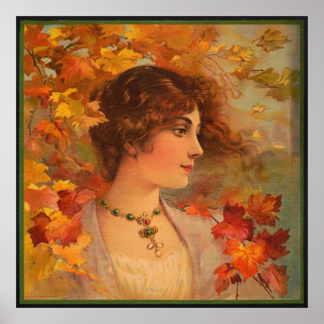 Autumn Chromolithograph Portrait Antique Poster (Front)