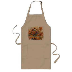 Autumn Chrysanthemum and Maple Leaf Watercolor Bou Long Apron