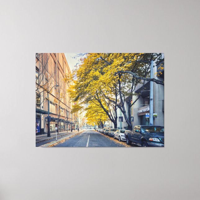 Autumn City Street with Yellow Trees Canvas Print (Front)