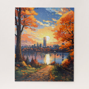 Autumn City Waterfront Jigsaw Puzzle