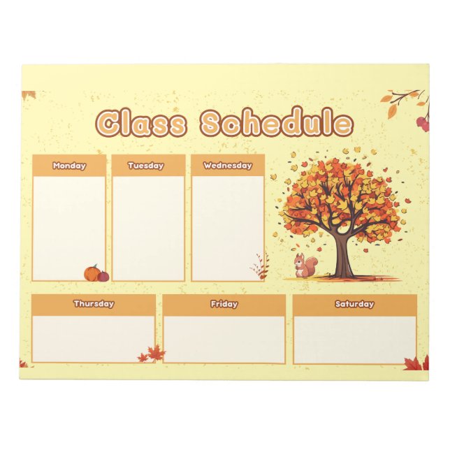 Autumn Class Schedule with Cute Fall Illustrations Notepad (Front)