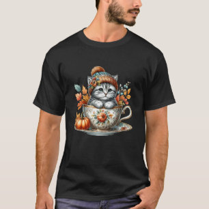Autumn Coffee Fall Themed Graphic for Cat Lady Cut T-Shirt