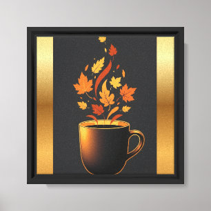 Autumn Coffee Mug Wall Art – Fall Leaves Canvas in