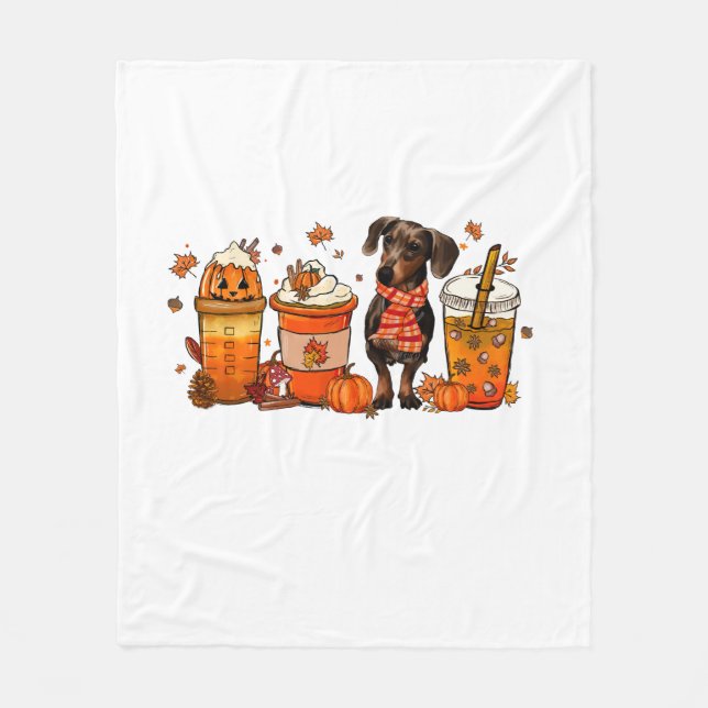 Autumn Coffee Mug with Dachshund Fleece Blanket (Front)