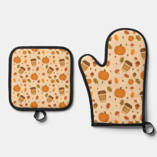Autumn Coffee Oven Mitt & Pot Holder Set