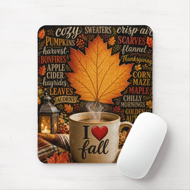 Autumn Coffee with Word Cloud Mouse Pad (With Mouse)