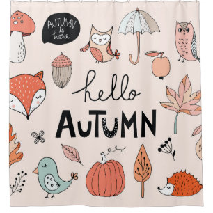 Autumn collection with hand drawn seasonal elemen shower curtain