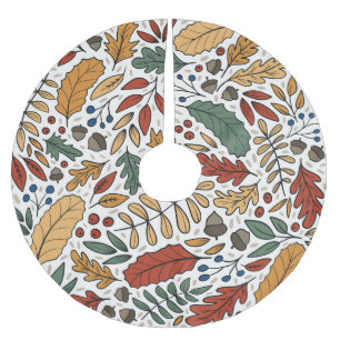 Autumn Colored Leaf Square Design Brushed Polyester Tree Skirt