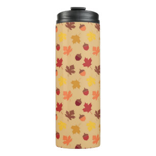 AUTUMN COLORED LEAVES AND FALL ACORNS THERMAL TUMBLER