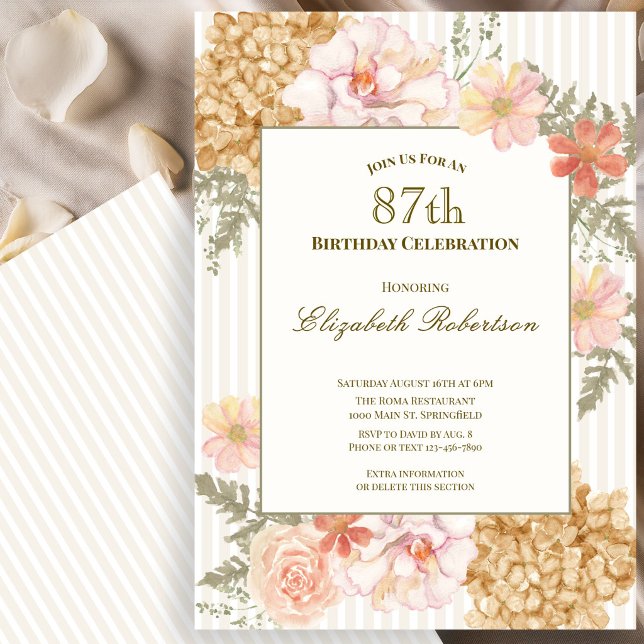 Autumn Colors Floral 87th Birthday Invitation (Creator Uploaded)