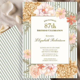 Autumn Colors Floral Sage 87th Birthday Invitation