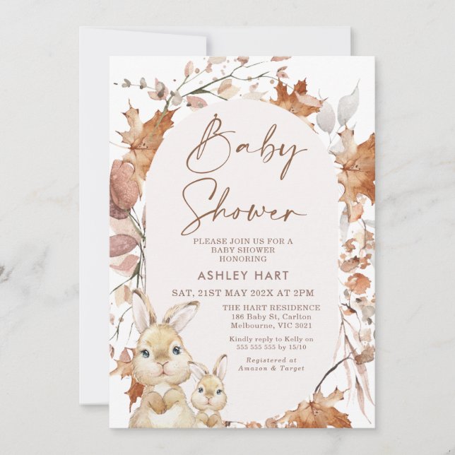 Autumn Colors Foliage Bunny Kitten Baby Shower Invitation (Front)