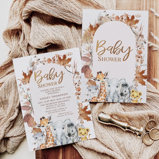 Autumn Colors Foliage Safari Animals Baby Shower Invitation (Creator Uploaded)