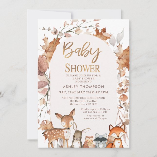 Autumn Colors Foliage Woodland Animals Baby Shower Invitation (Front)