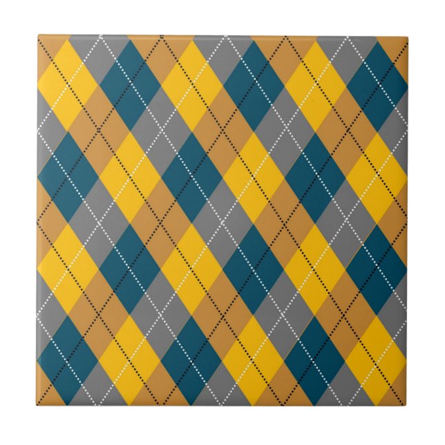 Autumn Colour Argyle Geometric Plaid Pattern Tile (Front)