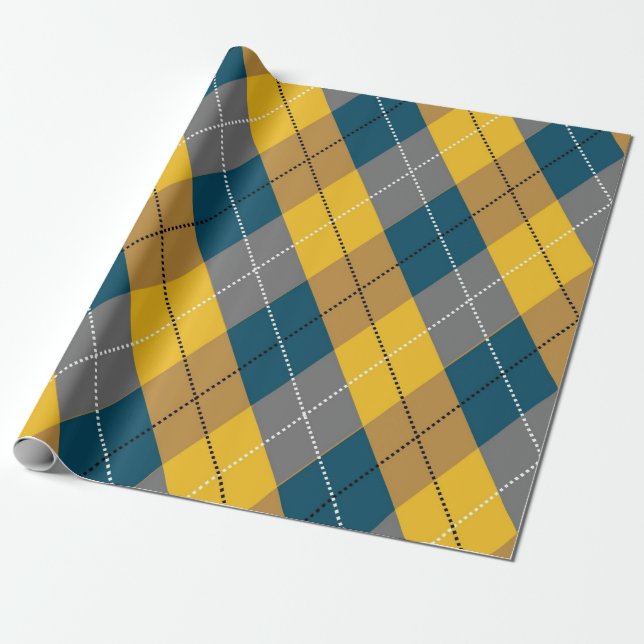 Autumn Colour Argyle Geometric Plaid Pattern Wrapping Paper (Unrolled)