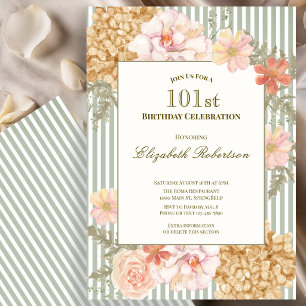 Autumn Colour Floral Sage 101st Birthday Invitatio Invitation