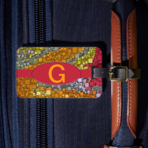Autumn Colour Geometric Mosaic Custom Monogram Luggage Tag