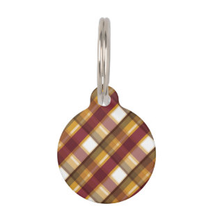 Autumn Colour Plaid Pattern & Pet's Info Pet Tag