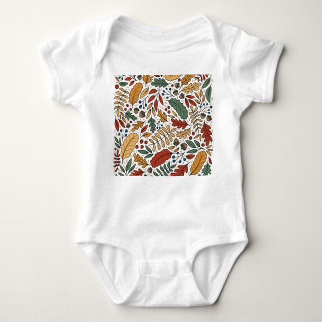 Autumn Coloured Leaf Square Design Baby Bodysuit (Front)