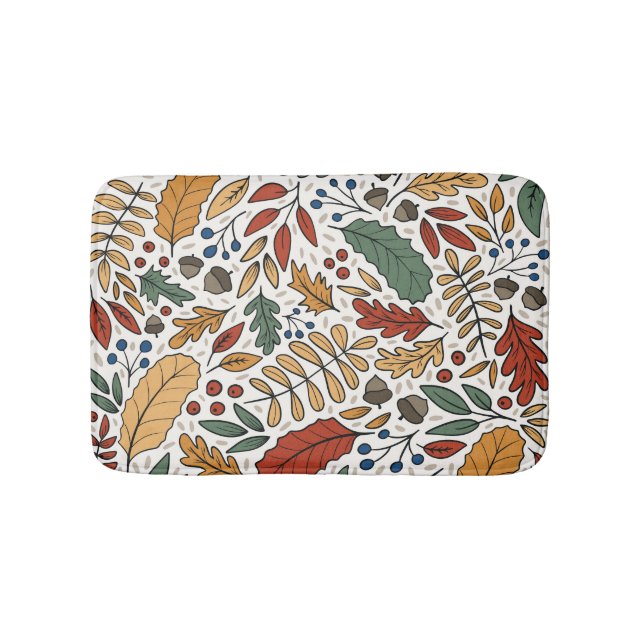 Autumn Coloured Leaf Square Design Bath Mat (Front)