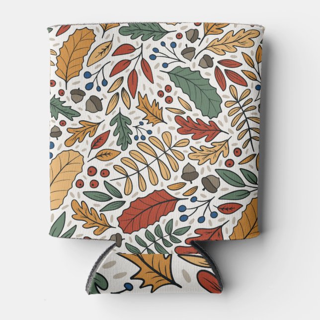 Autumn Coloured Leaf Square Design Can Cooler (Front)