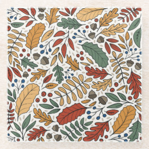 Autumn Coloured Leaf Square Design Glass Coaster