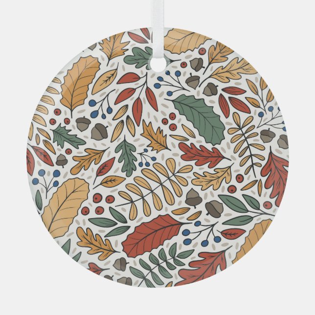 Autumn Coloured Leaf Square Design Glass Tree Decoration (Front)