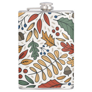 Autumn Coloured Leaf Square Design Hip Flask