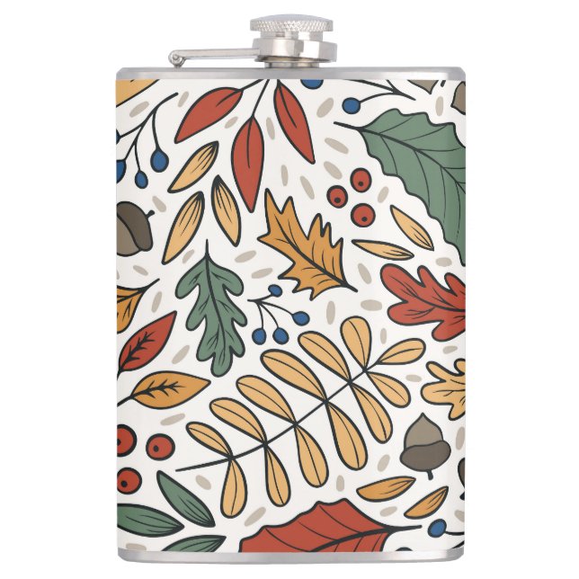 Autumn Coloured Leaf Square Design Hip Flask (Front)